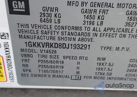 2013 GMC Acadia Slt-1 z USA, uszkodzony, nr VIN 1GKKVRKD8DJ193291